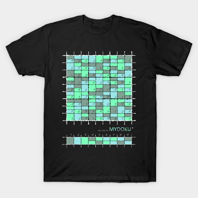 Mydoku_W001_H001_001_F: Sudoku, Sudoku coloring, logic, logic puzzle, holiday puzzle, fun, away from screen T-Shirt by Mydoku